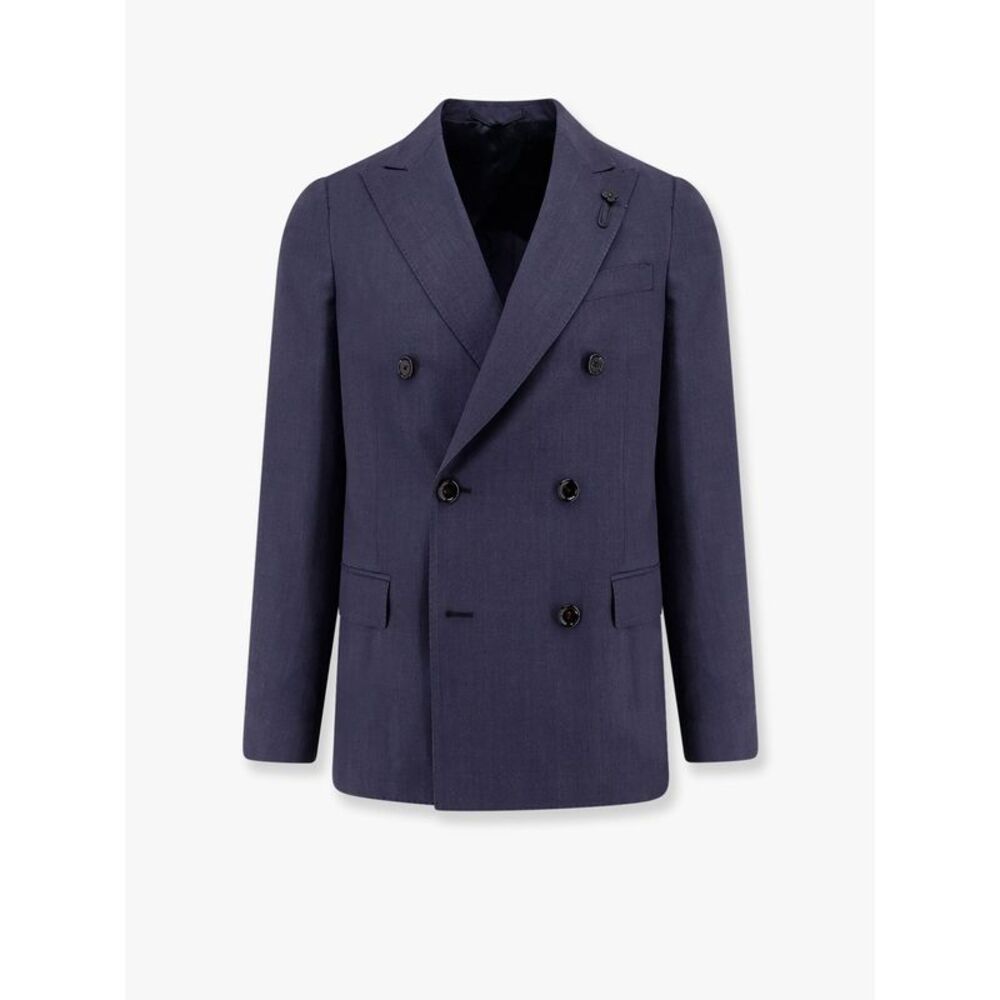 Lardini Men Wool Blend Blazer With Iconic Removable Brooch